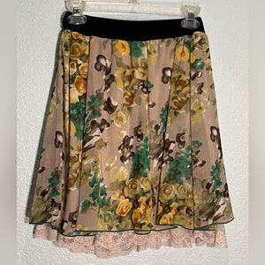 HONEY’S Japan Beautiful Gray Floral Sheer Chiffon Skirt w/Lace Hem Under Size XS